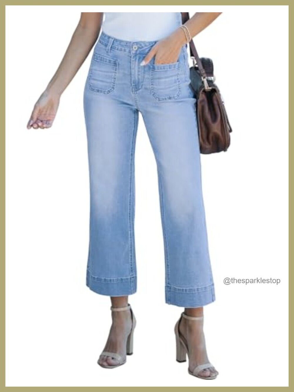 High Waisted Wide Leg Crop Flare Jeans Stretchy Denim Tummy Control